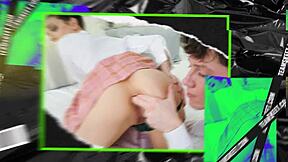 Can a blonde stepmom in shorts resist stepson’s big cock during movie night?