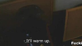 teen with glasses gets quickie fuck and cumshot on shaved pussy.