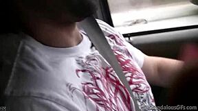 hot babe rubbin’ a cock while dude drivin’, oops caught on tape