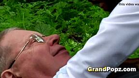 Petite hottie loves getting banged by old men in group outdoor fun!