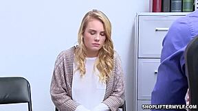 Shoplyfter teen gets clothes ripped in office striptease.