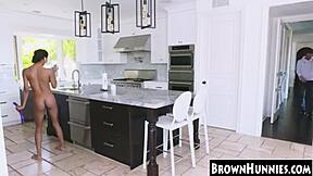 Petite Ebony Teen Slammed In The Kitchen