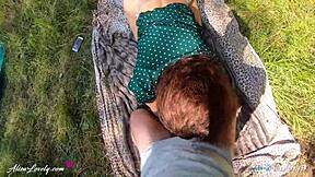 alisa lovely risks outdoor sex by lake, cum on ass in panties