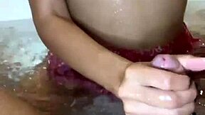 Tall brunette teen 18+ engages in wet clothed sex in jacuzzi with monster cock