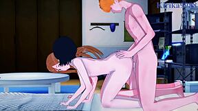 Rukia Kuchiki and Orihime Inoue and Yoruichi Shihouin and Ichigo Kurosaki in intense group sex - Bleach hentai