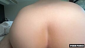 pov - your skinny teen girlfriend bends over for hard fucking in the bedroom, she rides my cock so good