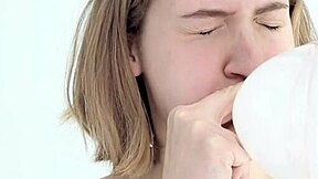 Young 18+ Babe Blows and Pops Balloon in Intense Looner Session