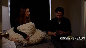 cute petite girl asks her stepdaddy if she's pretty while showing her natural tits