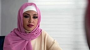 Tanned arab girl Bianca wears hijab while fucking huge cock in hijabfamily