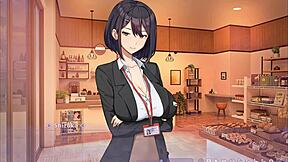 Summer Clover CAUGHT boss MASTURBATING to giant cock in harem game