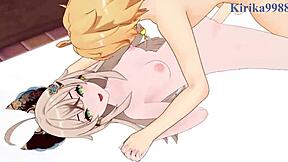 mona and kirara with aether in intense sex genshin impact hentai 😍 creampie scene