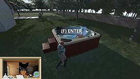 Lady Sonia bangs neighbor Olivia in backyard and hot tub