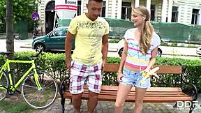 Tourist Blonde Picked Up, Fucked Deep After Teasing with Banana on Street