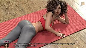 blonde young girl in thong at beach yoga party with pov