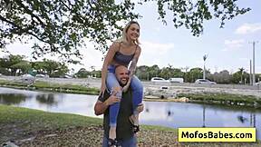 Petite blonde teen seduced by muscular man near the lake - Joey White and JMac