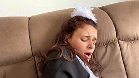 shy girl takes huge dick deep in tight ass