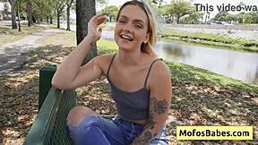 Petite blonde teen seduced by muscular man near the lake - Joey White and JMac