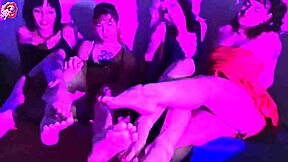 Four little sluts smoking, kissing, and worshiping bare feet at party