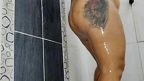 I squirted hard in the bathroom, feeling rough pussy pleasure.