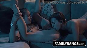 stepsister karla kush and jill kassidy share a sensual night on the sofa, licking and kissing passionately