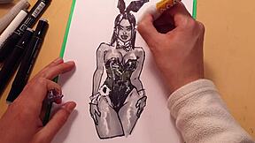 Sketching a hot girl in latex outfit with markers quickly