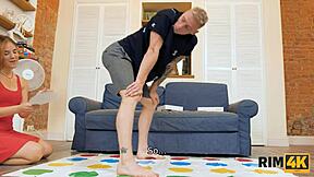 Rim4k Guy Likes Twister, But Ass Licking And Riding Shaved Pussy With Hairless Redhead Girlfriend Is Much Better!