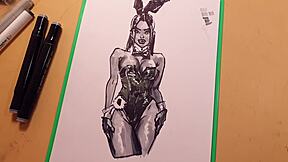 Sketching a hot girl in latex outfit with markers quickly