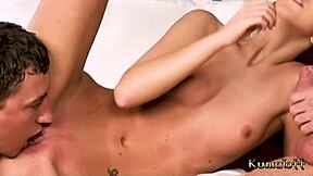 Kumalott petite teen handles two cocks at once