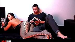 morena in sexy lingerie teases her boyfriend's big dick with licks