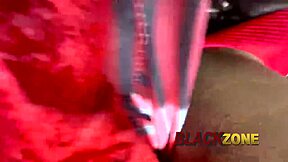 Father Christmas Santa shares a lovely moment in the bedroom, enjoying close-up time with ebony beauty and small 18+ waist.