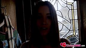 Bratty young stepsis gets punished for coming home late in the garage with her cute friends.