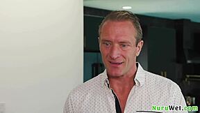 stunning busty blonde masseuse gives client sensual wet naked nuru massage and handjob - clarke kent river lynn