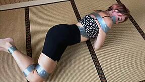 horny girlfriend tied up for vibrator punishment in garage