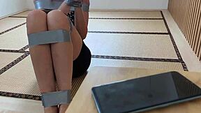 horny girlfriend tied up for vibrator punishment in garage