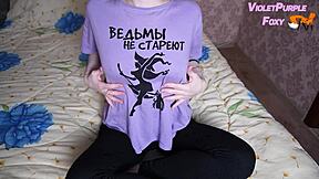 Petite Student Teases Tits to Intense Orgasm