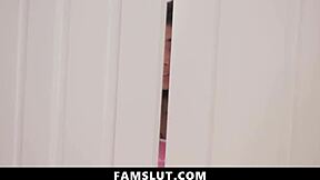 Stepbrother sneaks into stepsister's bathroom with a bold request to get closer.