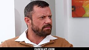 Stepfamily goes wild in intense threesome, Nade Nasty cums over face and perfect tits on Famslut.