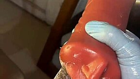 She deepthroats her sextoy like a slave until it gets nasty