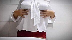 Sexy horny office girl masturbates with big tits out! Wow!