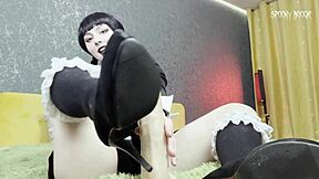 Goth Wednesday Addams in Cosplay Gives Shoejob Reward