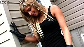 My sexy girlfriend teases outside in lingerie while smoking.