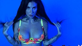 petite busty milf joanna angel slips out of colorful neon lingerie 😍