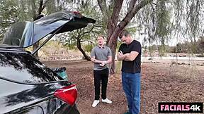 Outdoor vloggers dump cum on Vanessa Marie's face in van 😏