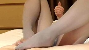 Homemade Cosplay Girl In Smooth Stockings Performs Footjob And Handjob For Friend