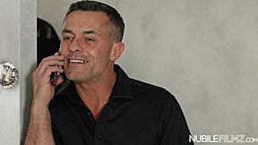 Gf making her petite teen brunette squeal with deepthroat action