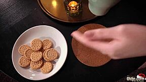 santa visits a pretty redhead for christmas fun