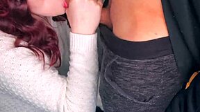 Watch the plump brunette give a tight blowjob on the balcony