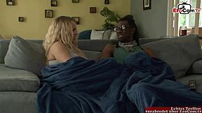 The busty blonde mature and her teen girl shared a big black cock in an interracial threesome in nature