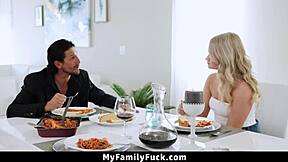 Hot Stepdaughter Sucks Stepdad's Cock Under Table With Big Ass Bent Over