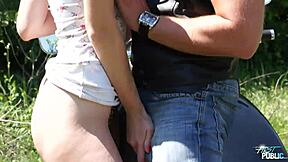 Teen Girl Rides Motorcycle Then Gets Fucked Outdoors With Cum In Mouth